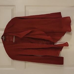 Meadow Rue Burnt Orange Boho Knit Cardigan with Lace Patchwork. Small.